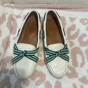 Women's White Loafers with Green Striped Bow LAUREN Ralph Lauren
